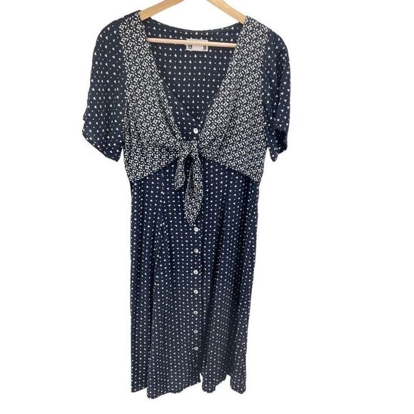 Robbie Bee Womens Shift Dress Short Sleeve Button Tie Front Navy Blue Size 8 - Picture 8 of 9